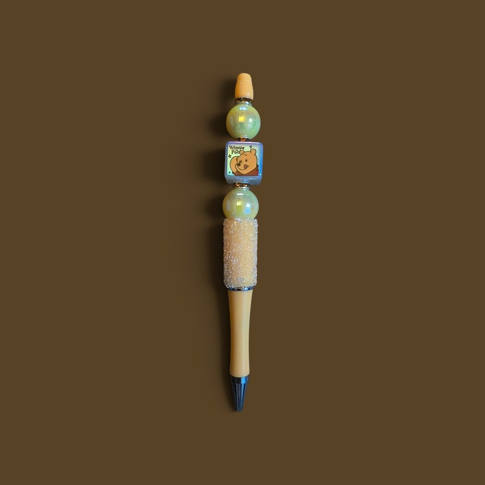 Winnie the Pooh Inspired Beaded Custom Retractable Ballpoint Pen Black Ink